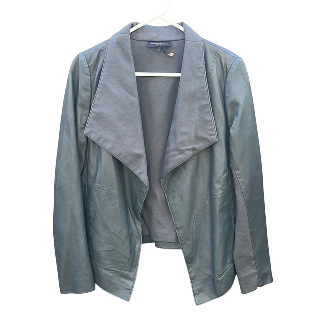 $595 Donna Karan Lambskin Leather Knit Jacket Women S Gray Mixed Media NWT